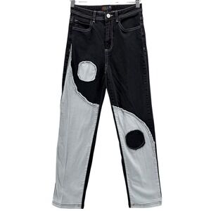 dELiA*s Ying Yang Jeans Women‎ S Black Gray Patchwork Contrast Stitch High Rise